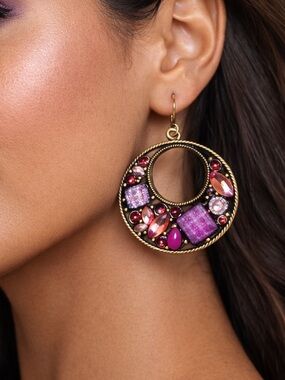 Purple earrings.